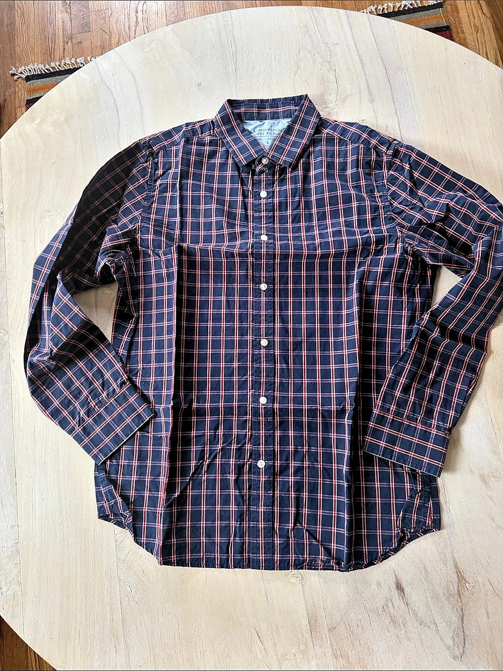 Banana Republic Luxe Poplin Grant Slim Fit Plaid Shirt Large